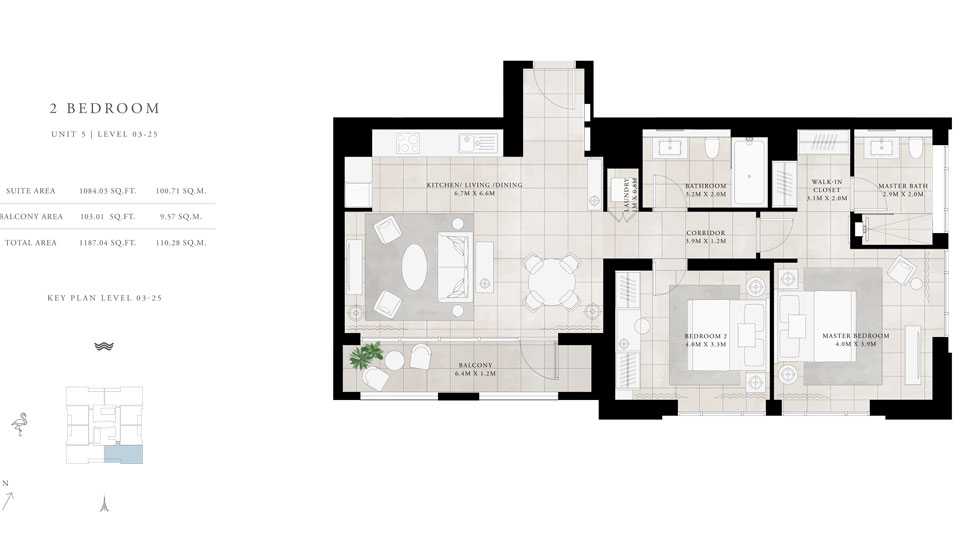 2-Bed, Unit-5,Level-03-25,Size-1187.04-sq.ft